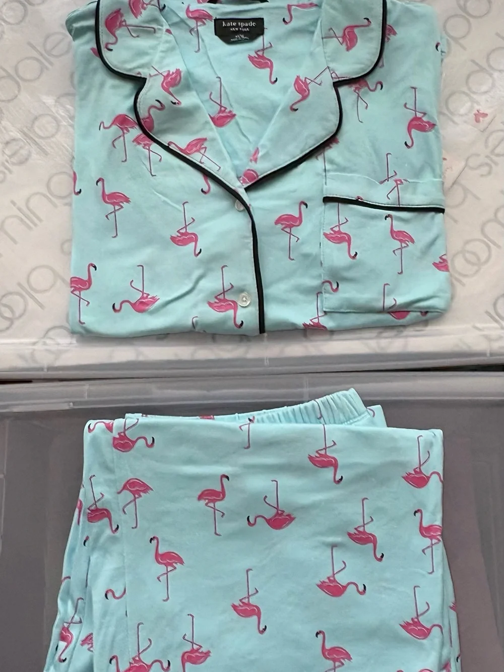kate spade Light Blue and Pink Flamingo Pajama Set Top XL